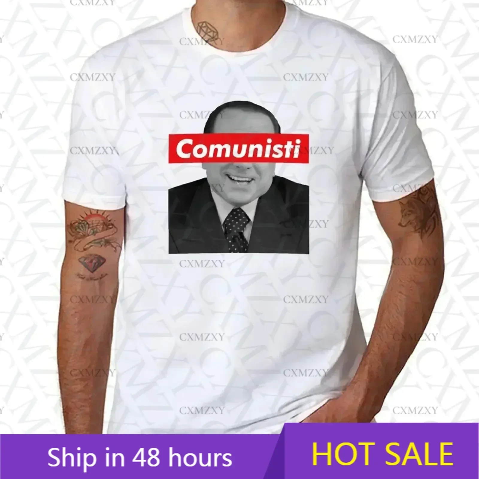 

2025 Cheavyweight Streetwear Anime Clothes New Arrival Berlusconi Comunisti Cute Tops Vintage Clothes Mens Graphic T-shirts Funn