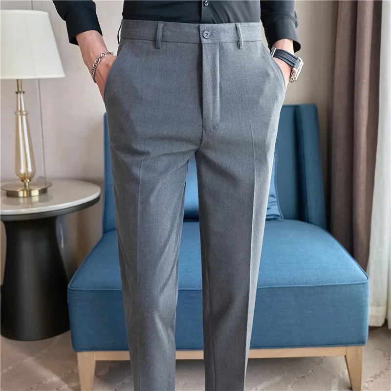 Men Suit Pants 2024 Autumn British Style Business Casual Solid Trousers Elastic Slim Fit Formal Dress Pants Fashion Men Clothing