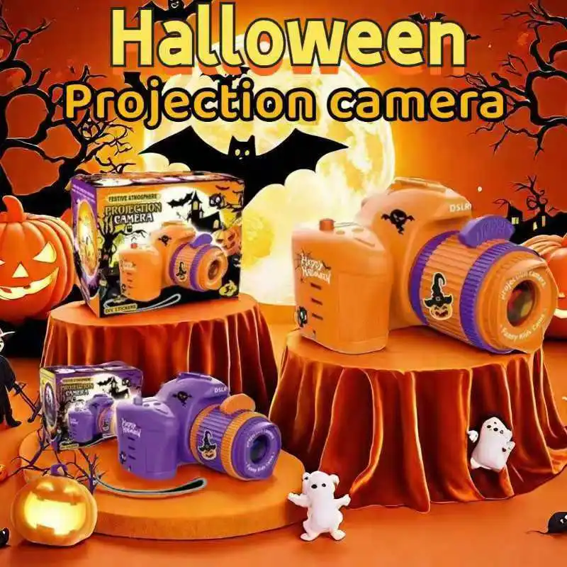 Kids Halloween Simulation Projector Camera Mini Cute Pumpkin Light Puzzle Light-emitting Pattern Kids Sleep Projection Toys