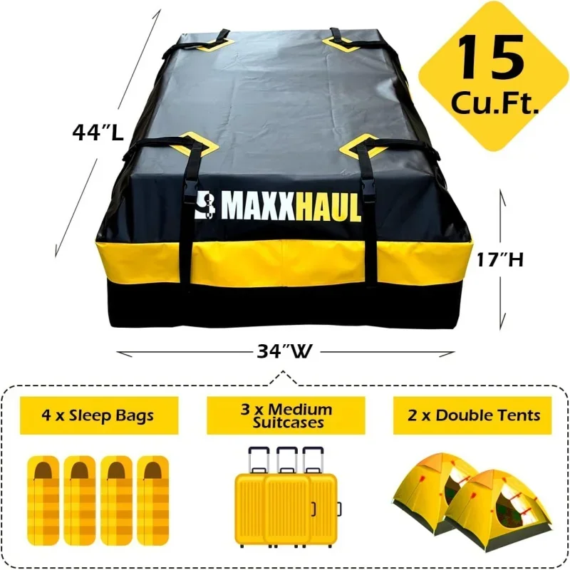 50719 Universal Car Rooftop Cargo Bag Vehicles with or Without Rack, 15 Cubic feet, Waterproof