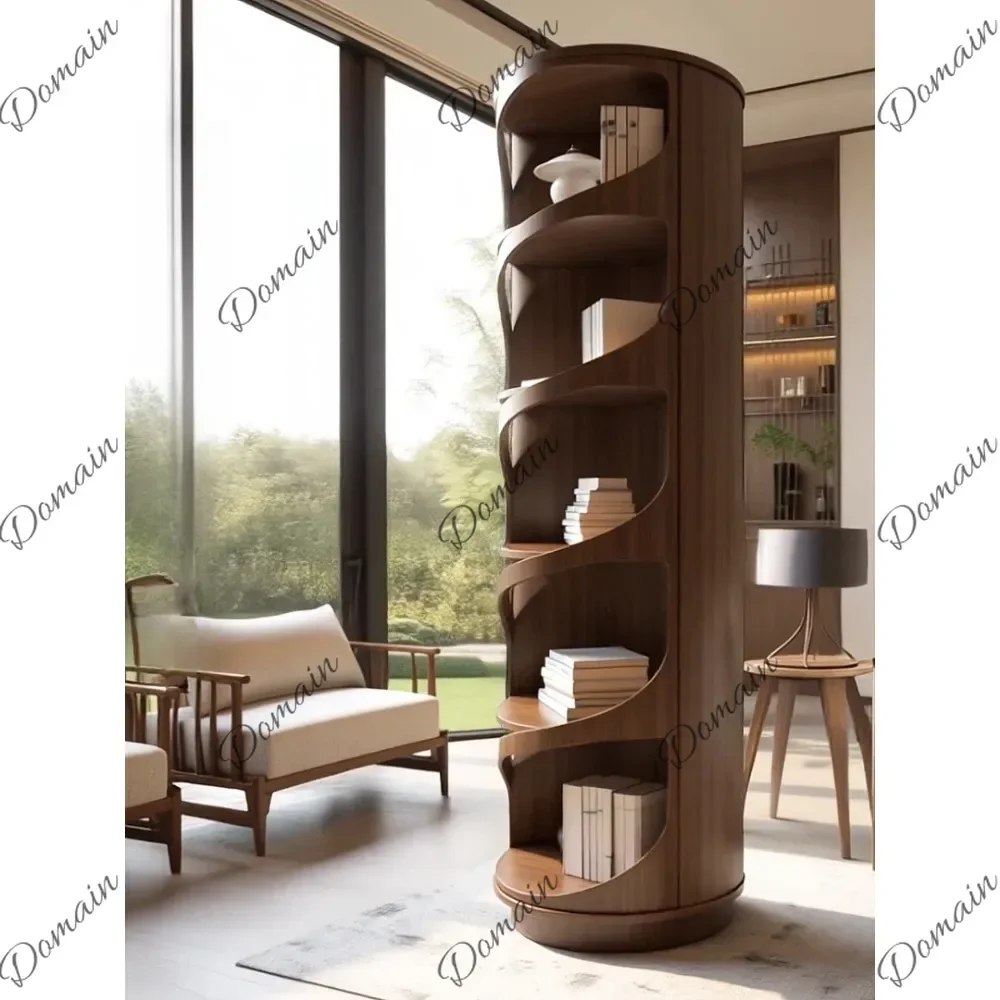 Aa  Creative Home Rotating Bookshelf Solid North American Black Walnut Wood Living Room Display & Storage Shelf 360° Spin Organi