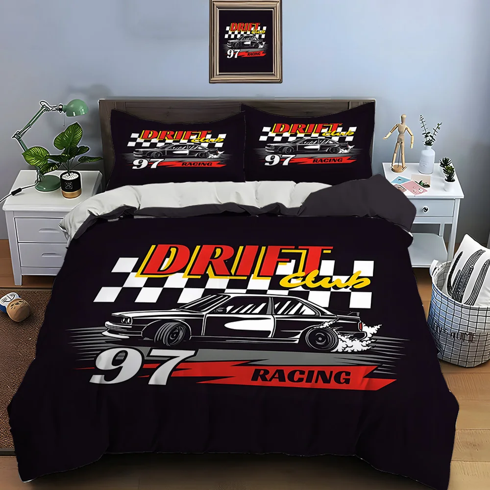 Drift racing themed Bedding Set for Kids Luxury Gift 3pcs Digital Print Comforter Set Soft Comfortable Breathable Luxury gifts