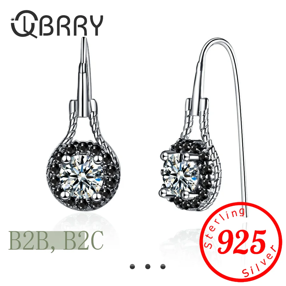 

Stamp 925 Sterling Silver Earrings Fine Jewelry Flower Black Spinel Engagement Dangle Earrings Brincos for Women