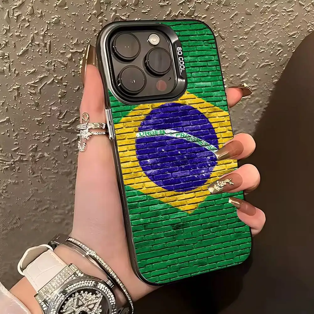 B-Brasil B-Brasil Bandeira Brasileira Capa de telefone para iPhone 17,16,15,14,13,12,11 Plus, Pro Max, XS, capa de telefone prateada colorida