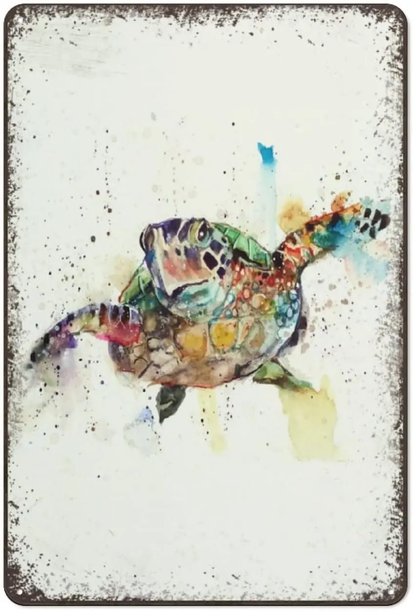 Sea Turtle Watercolor Art Print,wisdom Sea Animal the Decoration Ocean Themed Marine Creative Metal Tin Sign Print Funny