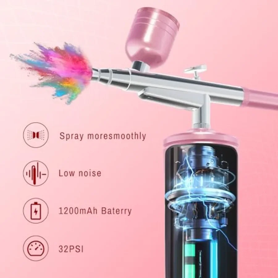 네일 아트 및 케이크 장식용 압축기가 포함된 무선 휴대용 에어브러시 키트 고압 충전식 에어브러시 기계