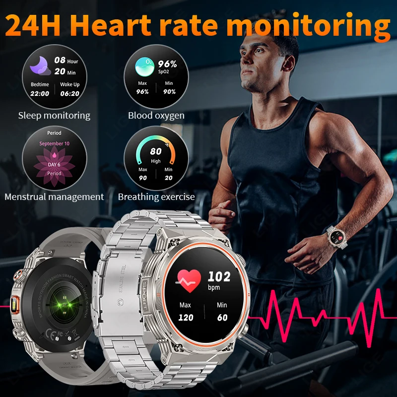LIGE Smart Bluetooth Call Outdoor Sports IP68 Waterproof 1.46 Inch Screen 400mAh Smartwatch Men 100+ Sport Mode Health Monitor