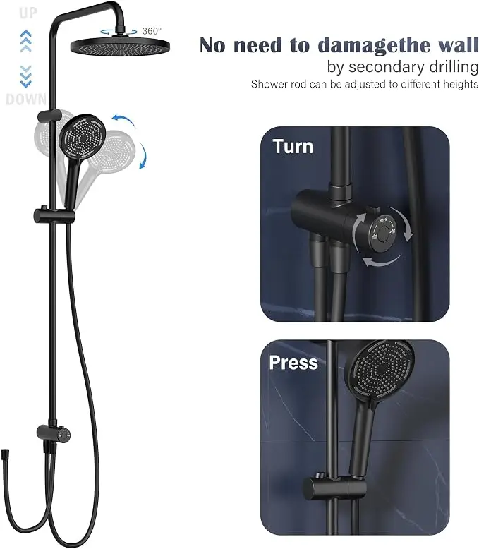 Kit doccia a mano e soffione B22091 per bagno, standard europeo, tipo a tre sezioni, diametro tubo 20,6 mm, base in plastica da parete