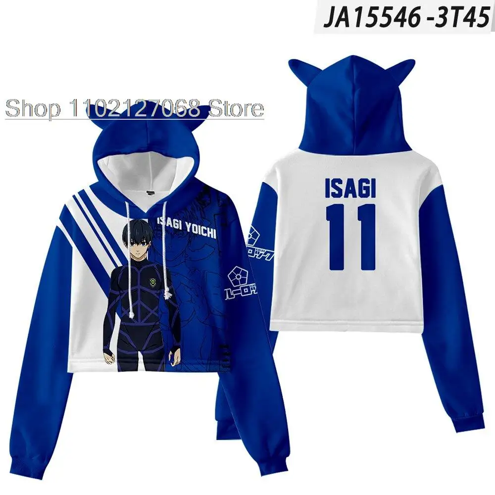 2022 Anime Blau Schloss Isagi Yoichi frauen katze ohren sexy hohe taille hoodie Sweatshirts Outwear