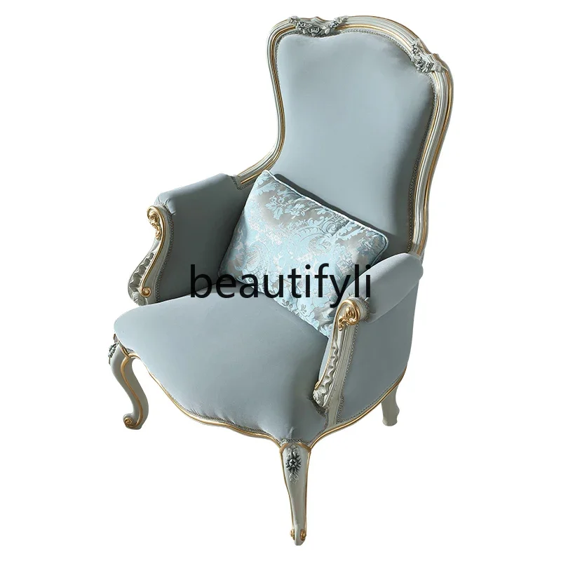 French court style beech leisure chair diamond fleece gold-painted high-back European sofa chair high-end dining chair