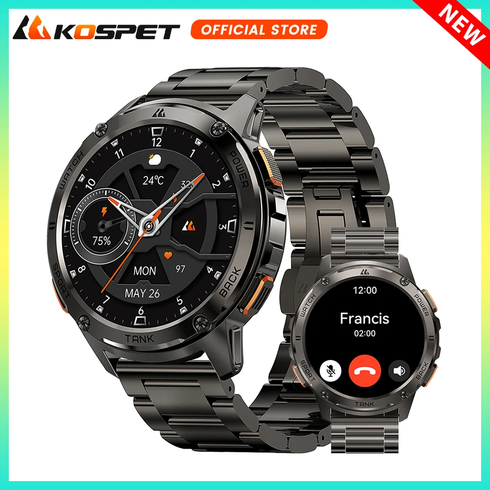 

Original KOSPET TANK T3 Smart Watch For Men 500mAh 60Days Long Battery IP69K 5ATM Waterproof AMOLED Bluetooth Call Men's Watches