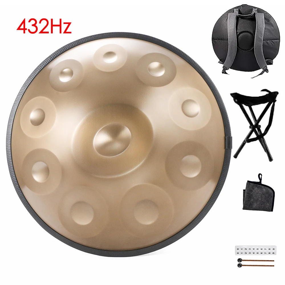 432Hz/440Hz ゴールドハンドパンドラム スチールタング付き ヨガ、瞑想
