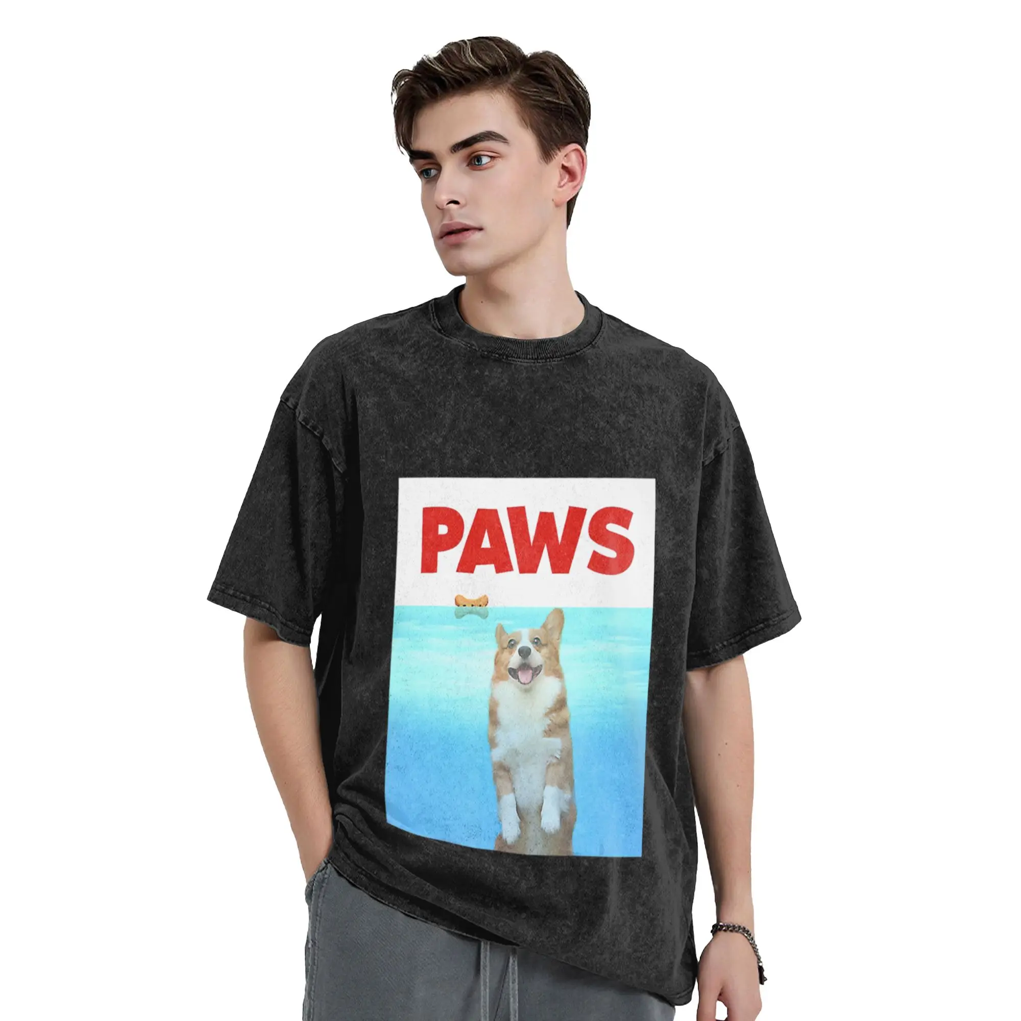 Paws Dog Parody 80s Corgi Unique Comfort A Washed T Shirt Men's Women's Oversized Cotton Tees Tops