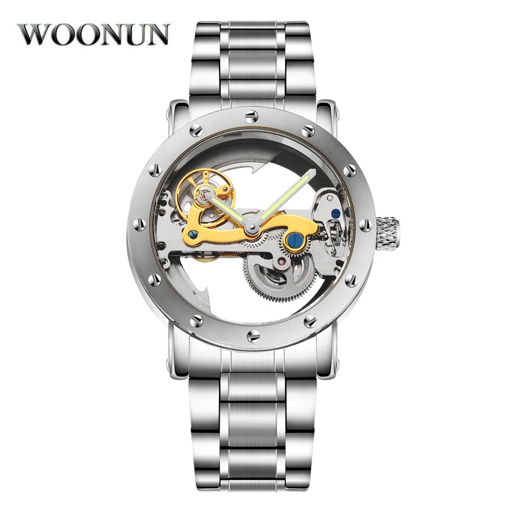 

Luxury Men Mechanical Watches Stainless Steel Automatic Mechanical Watches Men Hollow Transparent Watches Man Watch reloj hombre