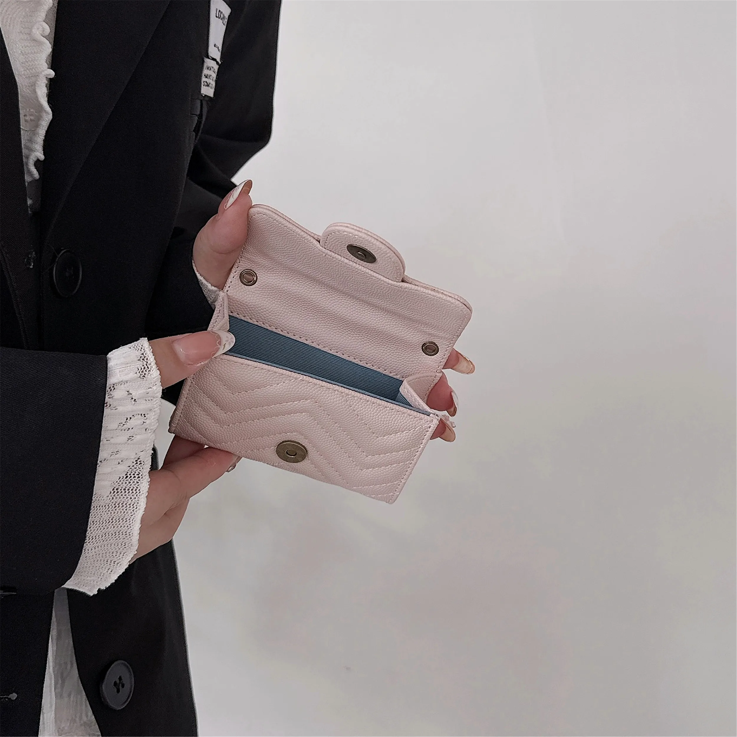 Mini chevron funcional carteira titular do cartão moeda bolsa criativa multi-função saco chave batom embreagem para bluetooth airpods caso