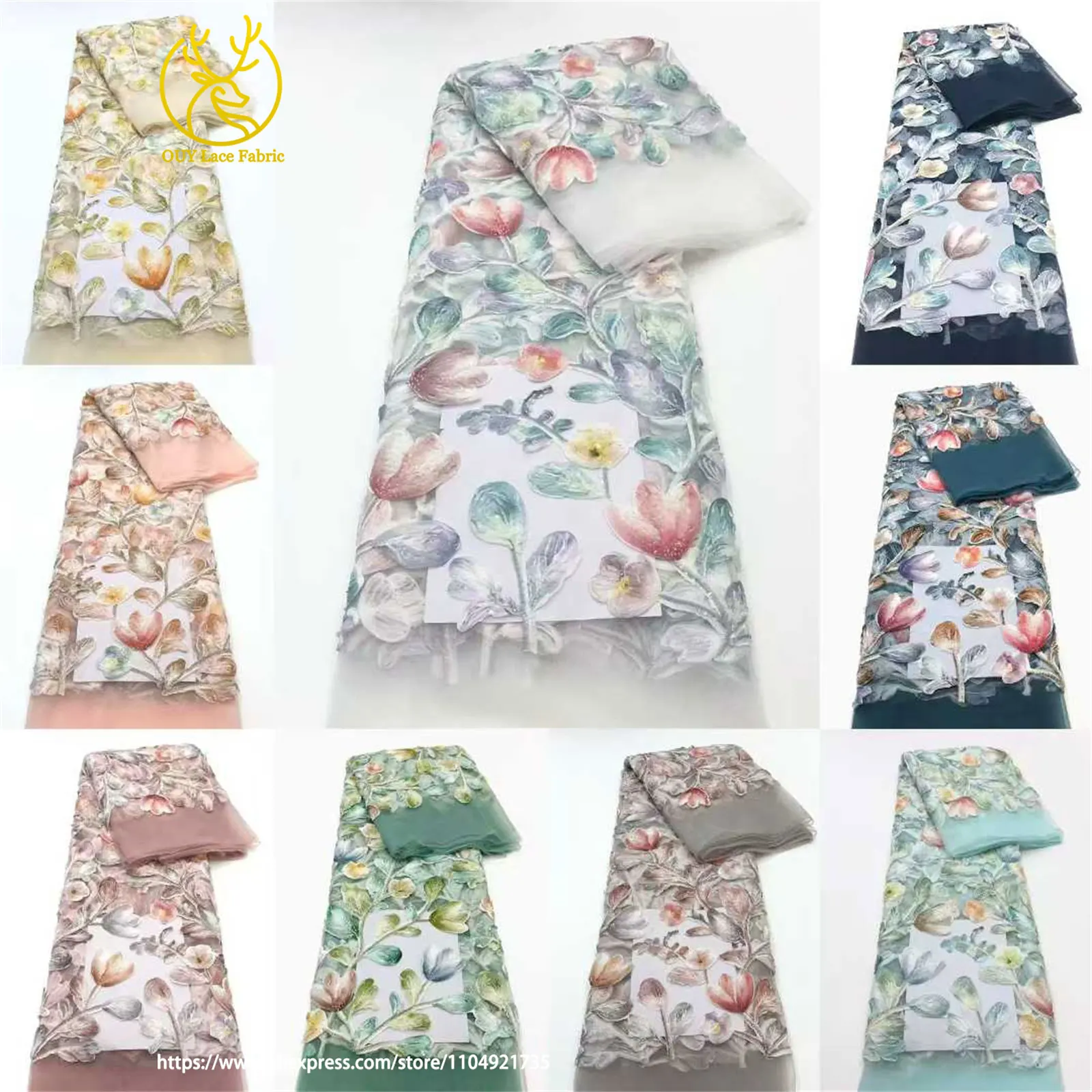 Fashion African Tulle 3D Floral Lace Fabric 2025 High Quality French Nigerian Beaded Lace Fabric for Women Party Wedding Dresses