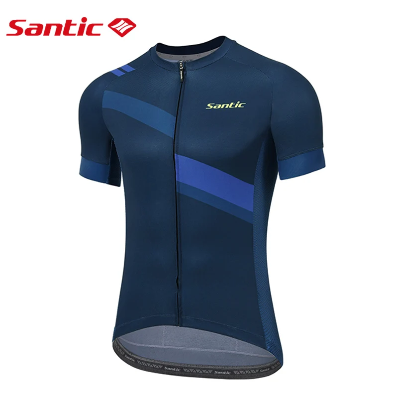 Santic Men Cycling Short Sleeve Multicolor Summer MTB Bike Shirts Full Zipper Breathable Bicycle Quick Drying Jersey Asian Size