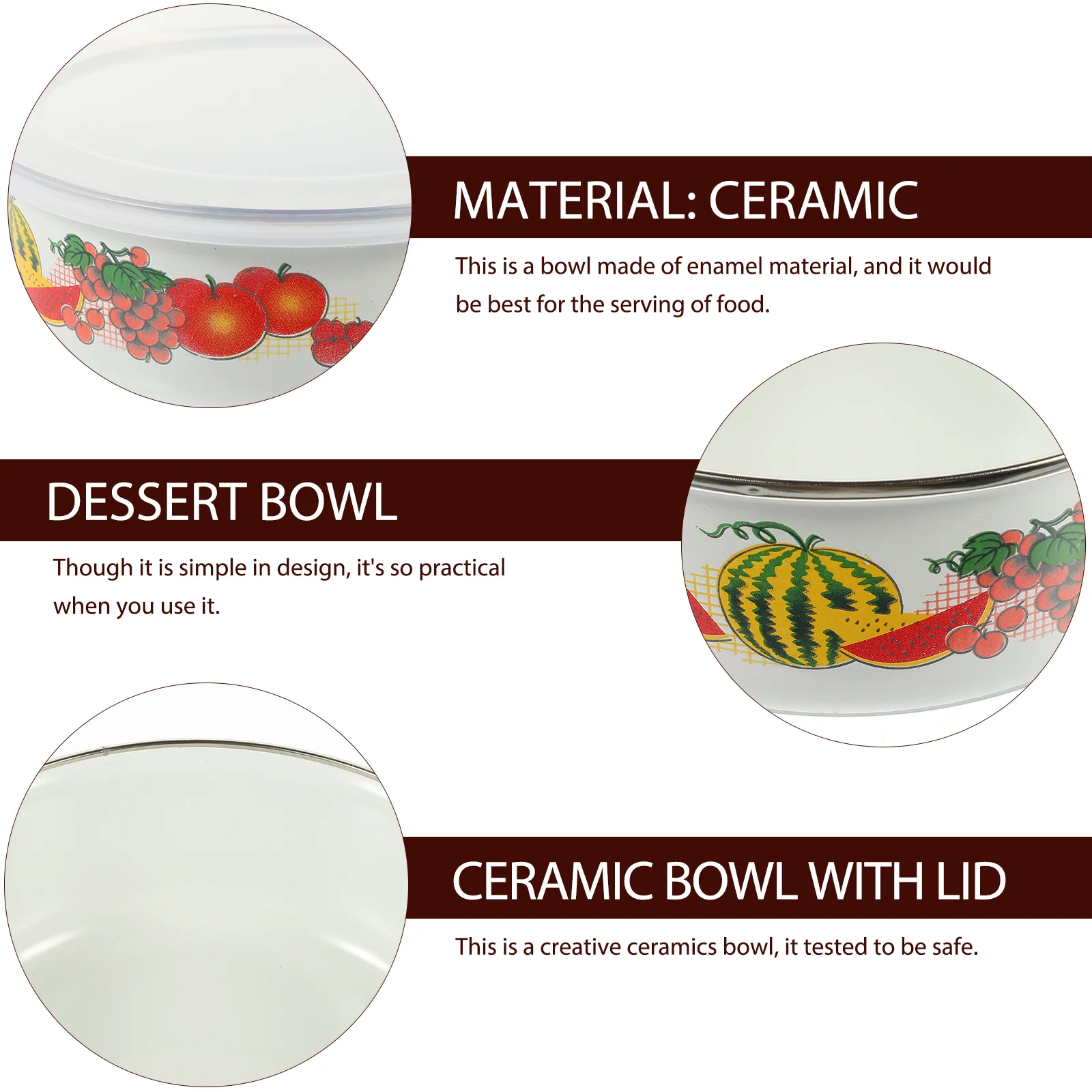 3 Pcs Fresh keeping Enamel Bowls Set Large Medium Small Flower Pattern Lid Soup Salad Pasta Rice Storage Containers