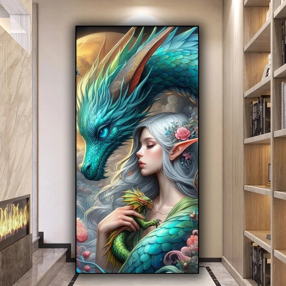 드래곤과 소녀 다이아몬드 자수 판매 Diy 다이아몬드 그림 모자이크 전체 사각형 라운드 드릴 홈 인테리어 할로윈 아트