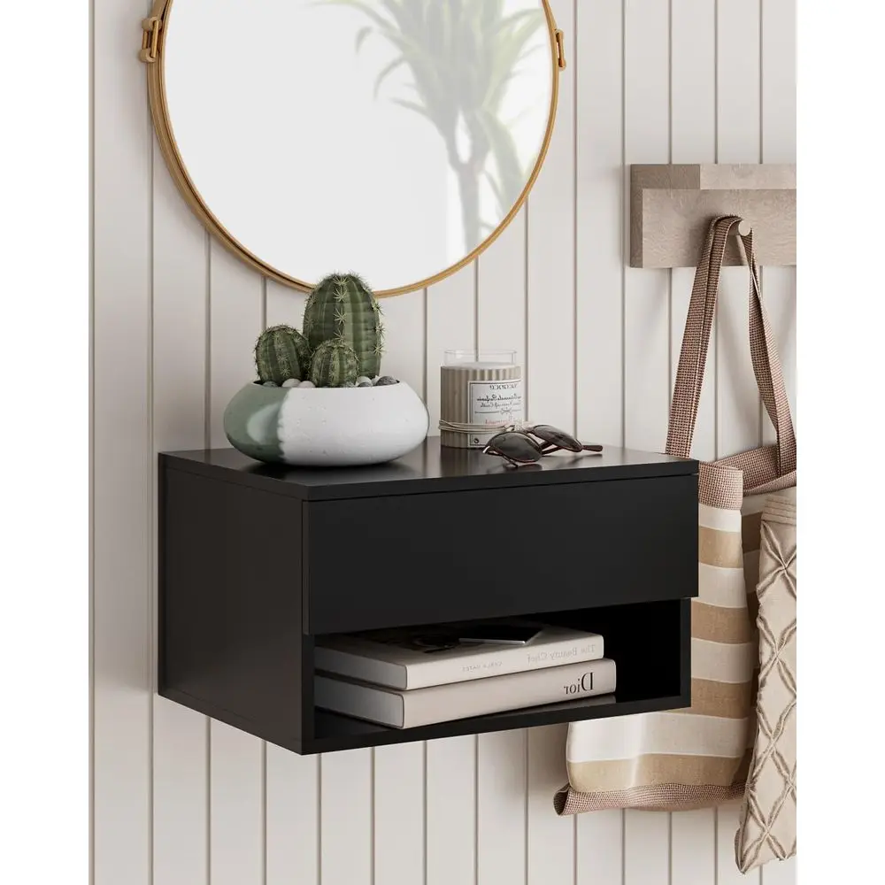 

Nightstand, Small Modern Floating Nightstand with Drawer, Floating Shelves for Bedroom, Bathroom Black nightstands for bedroom