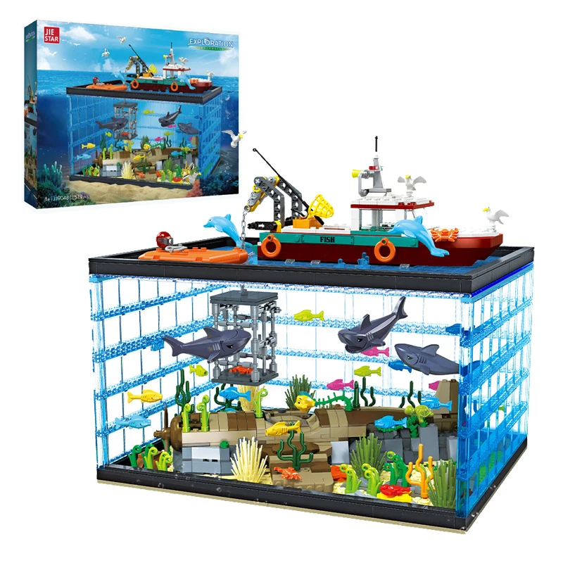 1519pcs MOC Aquarium Building Blocks Fish Tank Model DIY Undersea Adventure Bricks Assembling Toys for Boys Birthday Gift Set