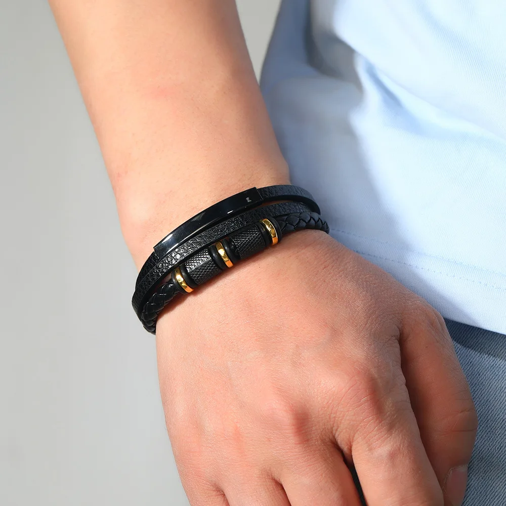Trendy Leather Bracelets Men Steel Multilayer Braided Rope Bracelets For Male Bracelets Jewelry Pulsera Hombre