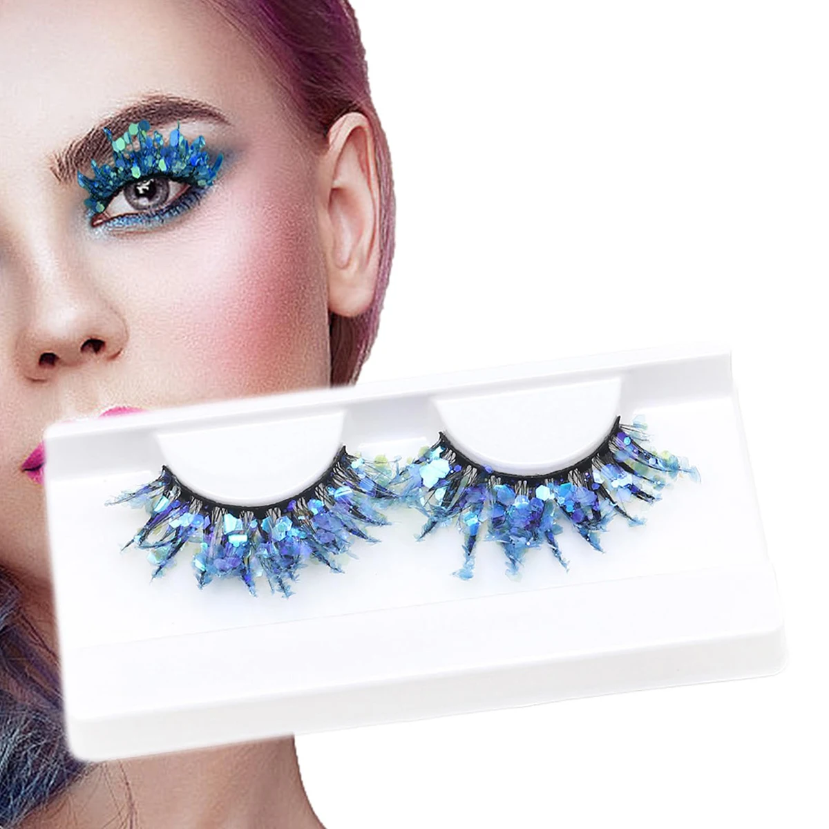 Fashion Sequin Fluffy Luminous Eyelashes Exaggerated Full Strip Lashes Shiny Stage Performance Eye Tool Dramatic Facial Decor