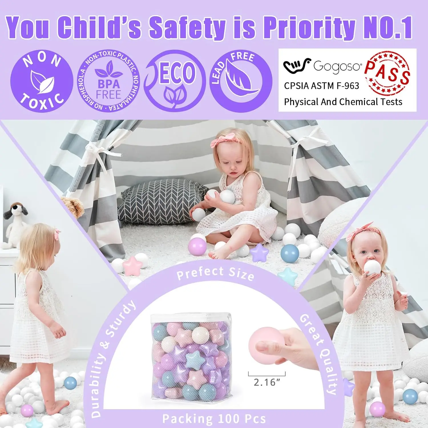 200 pièces boules de fosse pour les tout-petits Non toxique anti-écrasement balles de jeu en plastique souple bébé enfants forme tente piscine jouer