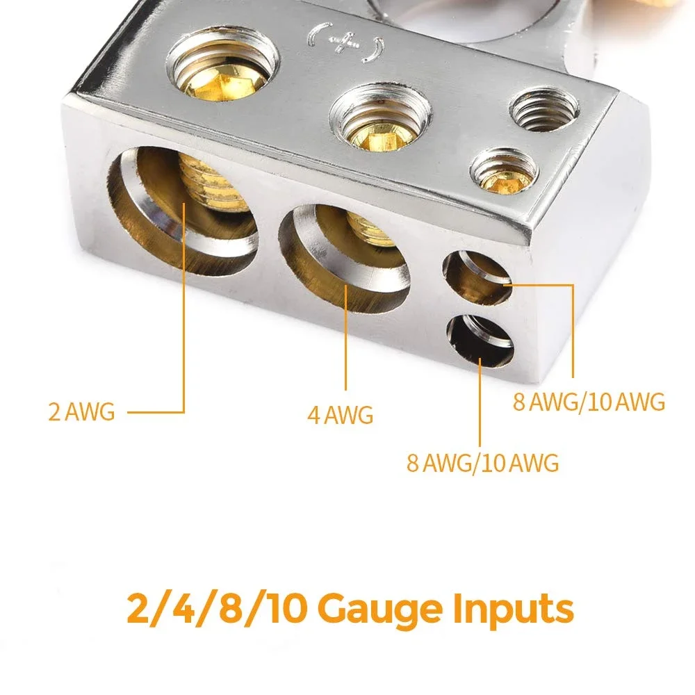 Kit de connecteurs de borne de batterie de voiture, audio automatique, pince de poteau de batterie positive et négative, couvertures transparentes, cales, 2 AWG, 4 AWG, 8/10 AWG, 1 paire