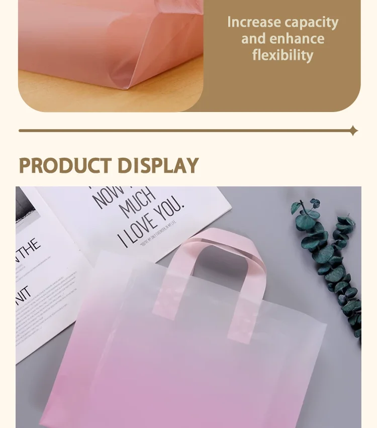 50 Stück Matte Farbverlauf-Handtaschen aus halbtransparentem Kunststoff für Damen, Verpackungsbeutel, Einkaufstasche, Geschenktasche, unterstützt individuelles Logo – Detail 5