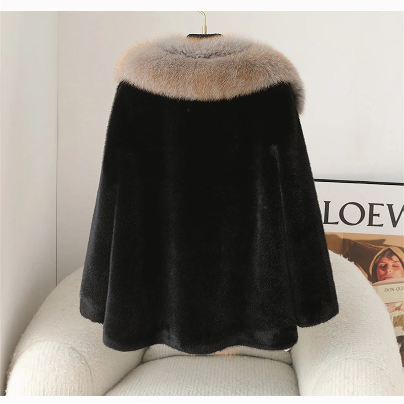 Fashionable Faux Mink Fur Coat Female Middle-aged 2023 Winter New Fox Fur Collar Warm Jacket JT423