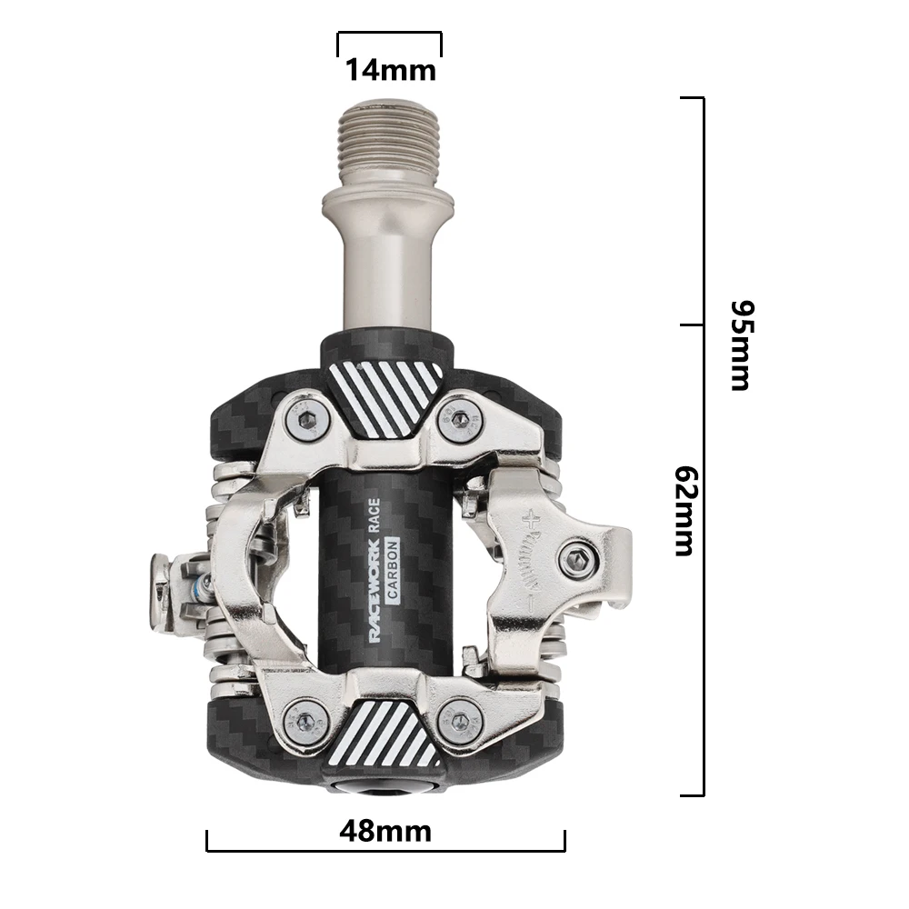 RACEWORK MTB Pedal Clipess Carbon Fiber Pattern Ultrallight Mountain Bike Pedals Bicycle Dual Platform Footboard For SPD