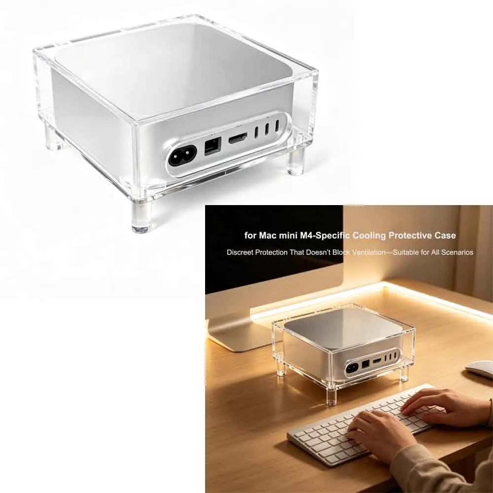 for Mac Mini M4 Invisible Protective Case with Airflow Ventilation Precision Cutouts Magnetic Snap‑On Side Cover Stand Feet