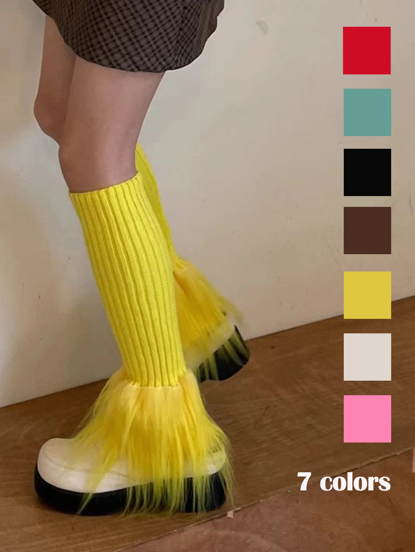 Stacked Stocking Spicy Girl Millennium Style Hairy Knitted Splicing y2k Subcultural Socks Warm Autumn/Winter Mid Tube Socks