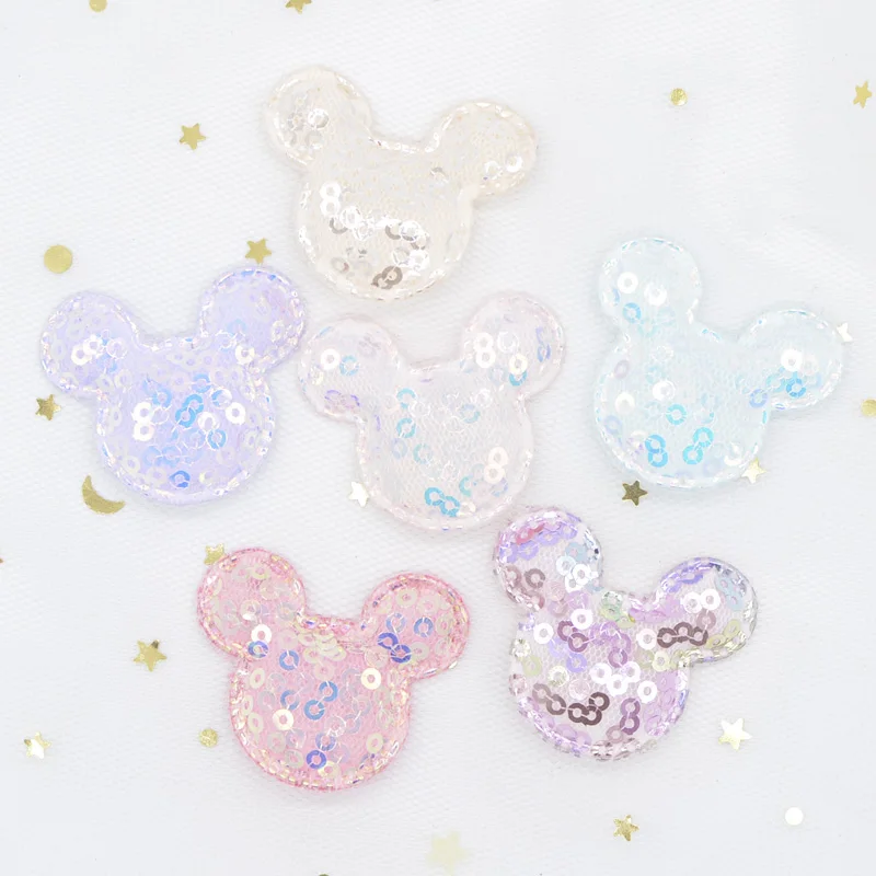 12Pcs 40*33mm Cartoon Mouse Head Bling Applique Pads for DIY Headwear Clips Accessories Clothes Patches Scrapbooking Sticker