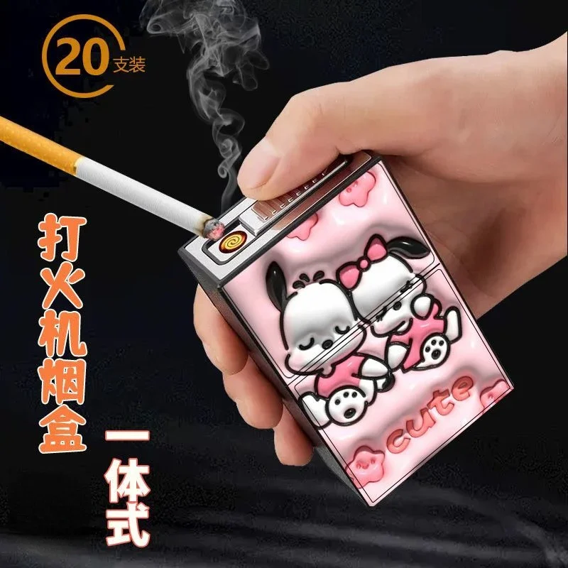 Pochacco Cinnamoroll Kuromi new KTV personality creative cartoon pattern charging cigarette case cigarette lighter integrated