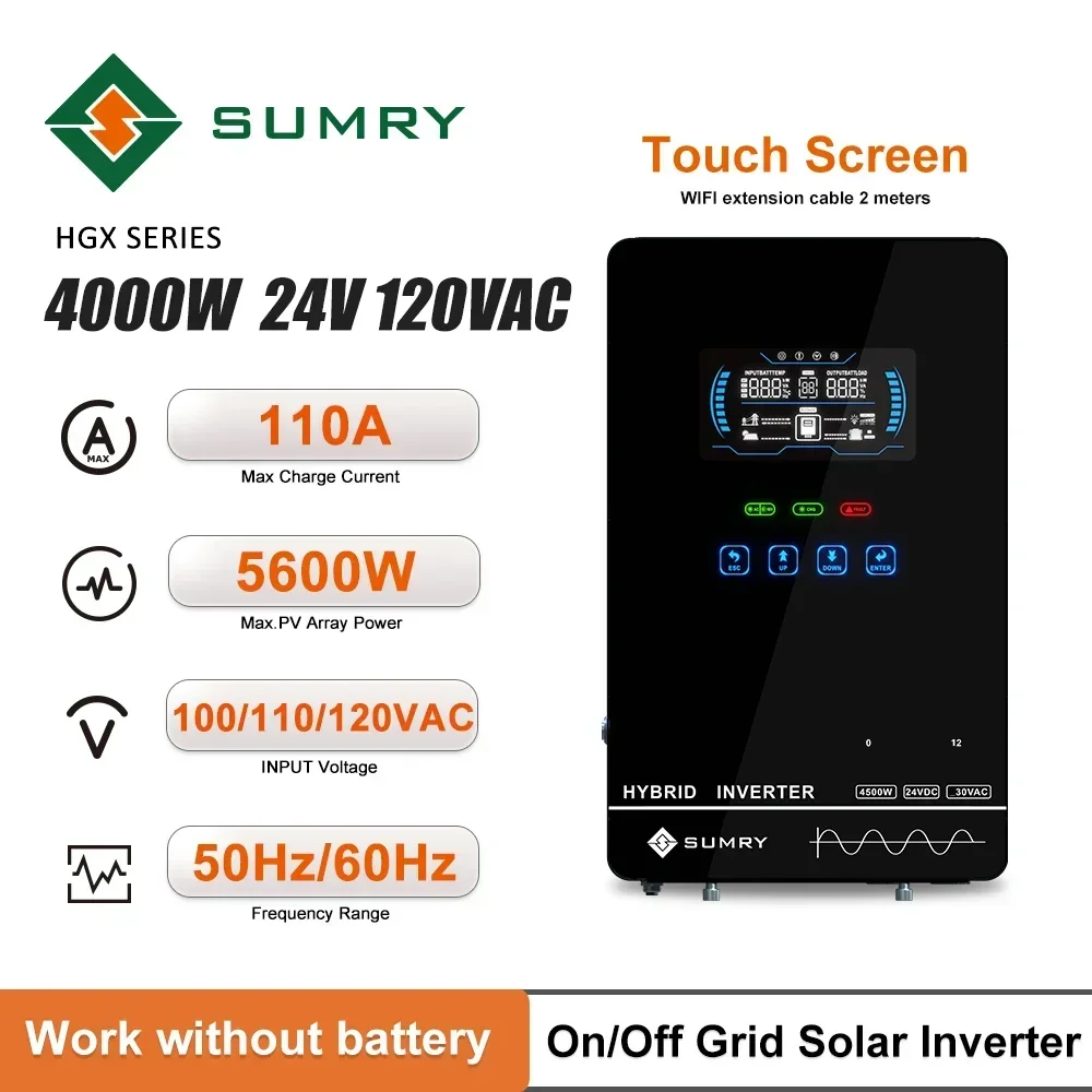 SUMRY Power Solar Inverter Off Grid 4KW 24v 110/120v Pure Sine Wave MPPT Solar Charger Power Home Inversor LCD