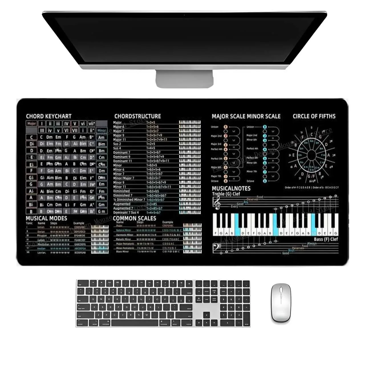 Music Theory Piano Keys Shortcut keys Desktop Pad Memo Sheet XXL Rubber Mouse Pad keyboard Office Office User Anti Slip view 3