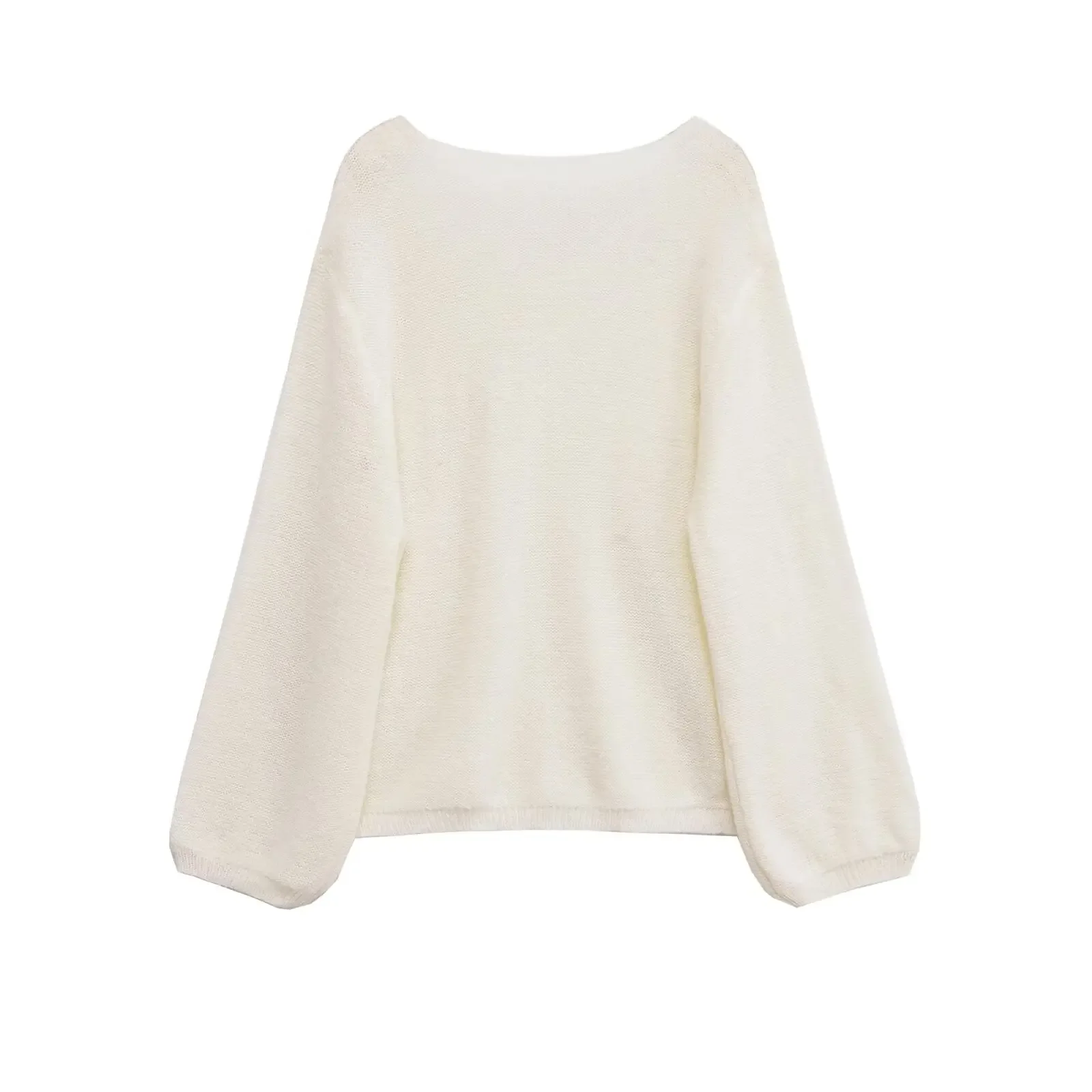 2025 خريف جديد المرأة أعلى نمط أبيض طويل الأكمام الأساسية بسيطة بلوفر مغزول موضة عادية كسول تنوعا #3