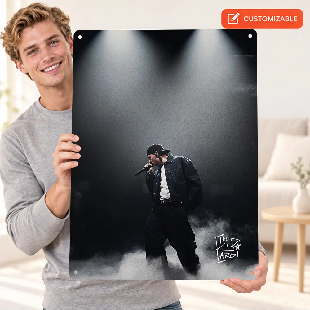 The Kid Laroi Performing On Stage Singer Printed Poster Personalized Aluminum Metal Sign Monochrome Wall Art For Rehearsal Room