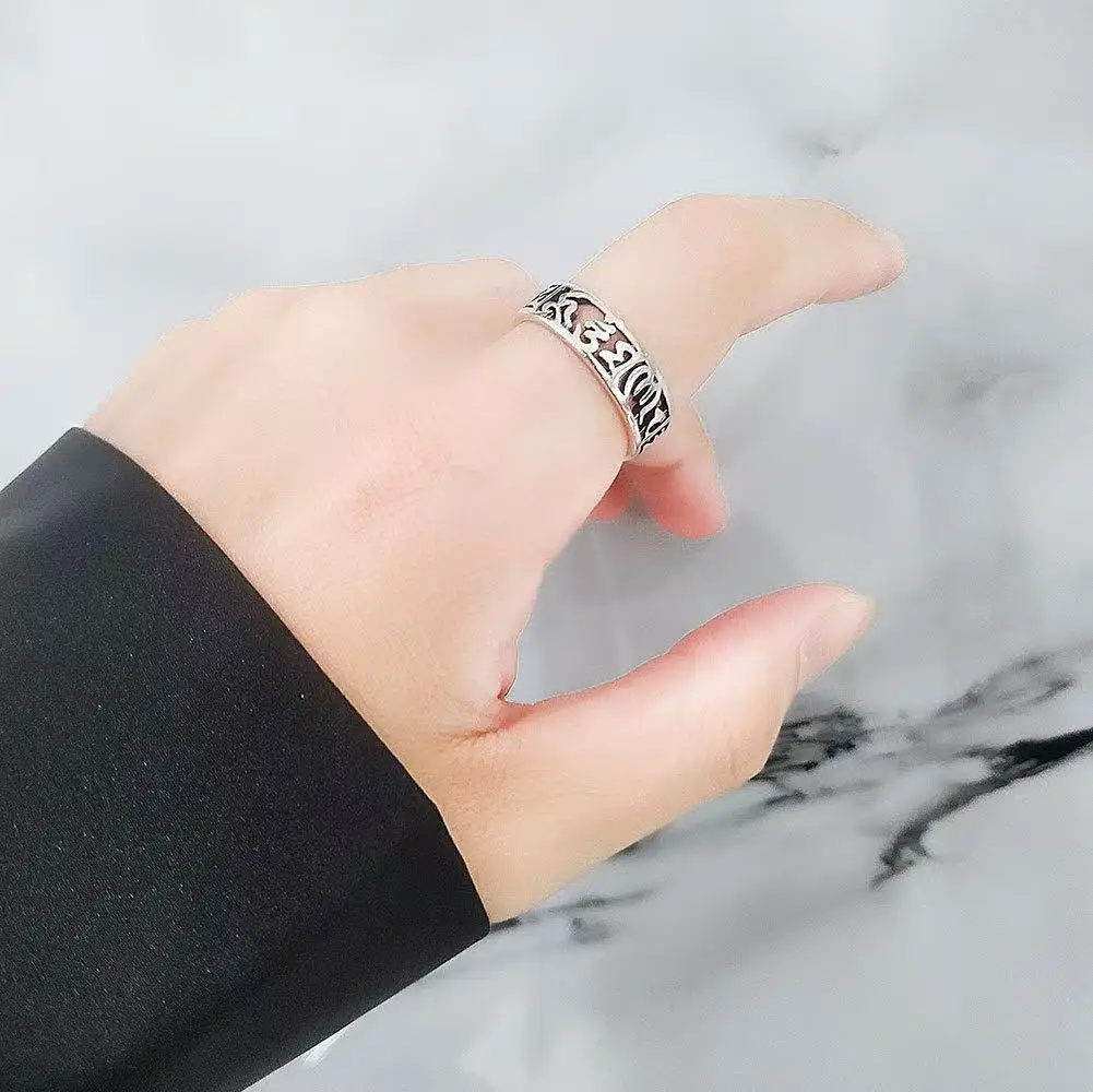 

Pure silver s925 ring Fashionable Retro Six Character Mantra Nanwu Amitabha Buddha Transit Ring for Men and Women