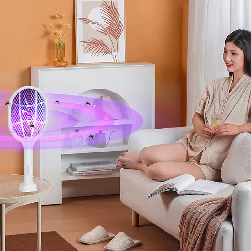 يده الكهربائية يطير منشة 3000 فولت علة صاعق مضرب 2 في 1 يطير منشة USB قابلة للشحن البعوض القاتل مصباح مكافحة الآفات #5