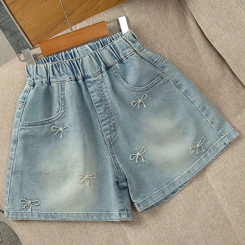 Sommer Teenager Mädchen Shorts Jeans Mode Schleifendekoration Kurze Denim-Hosen für 2-10 Jahre Kinderkleidung Kinder Freizeithosen