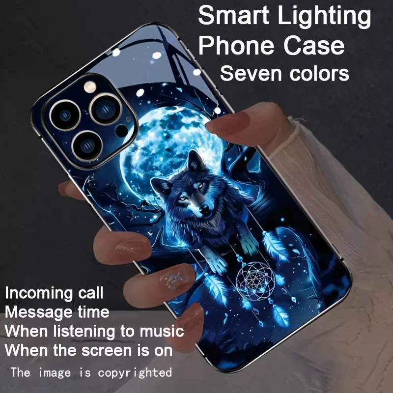 

The Wolf Luminous Phone Case For iPhone 17 Air 16 15 14 11 Pro Max 12 13 7 8 Plus X XR XS LED Flash Phone Black Cover Shine