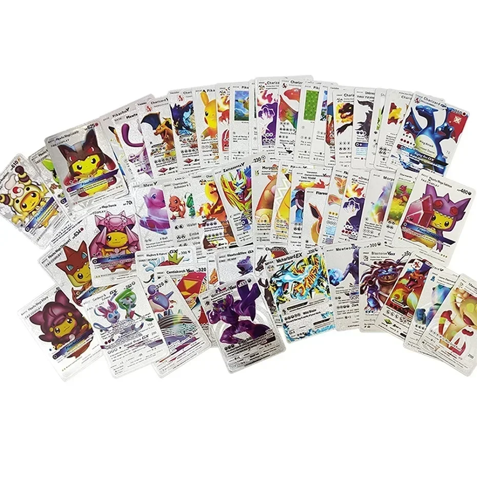 55Pcs Pokemon Gold Foil Card VMAX GX Cards English Spanish German Pikachu Charizard Arceus Colour Pokémon Cards Gift