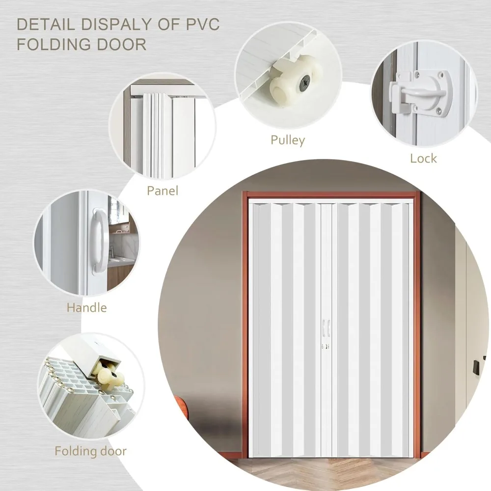 باب خزانة ثنائي الطي من مادة PVC بيضاء مقاس 60 × 80 بوصة مع أجهزة، سهل التركيب، بدون مسار أرضي