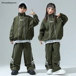 Boys Hip Hop Zipper Loose Coat Cargo Pants Girls Sports Jacket Sweatpants Kids Jazz Clothes Sets Children Streetwear Tracksuit