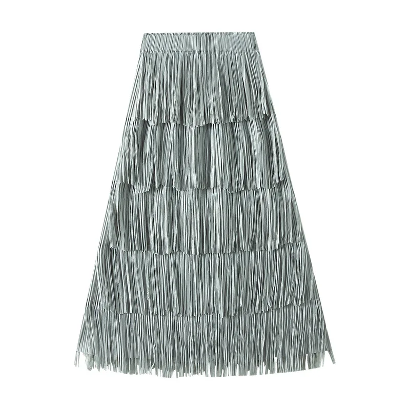 Luxury Multi Solid Colors Pleated Skirt for Women's Large Hem Folds A-line Skirts Female 2025 Loose Fashion Skirts Casual 0666