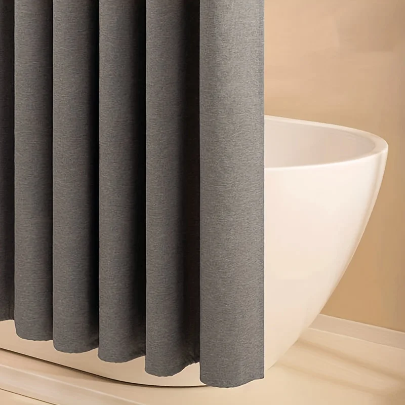 Linen Shower Curtain with Built-In Hooks Dry Wet Separation No-Drilling Required Decorative Bathroom Elegance Linen Fabric - view 6