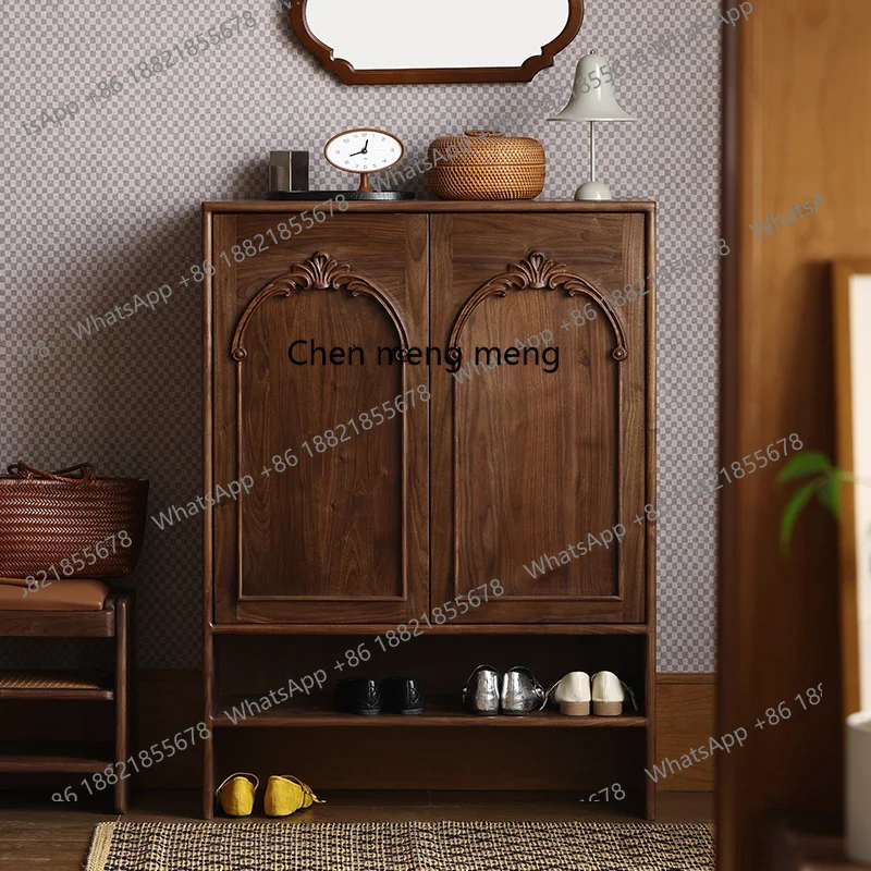 

Walnut Wood Vintage Style Shoe Cabinet Retro Entryway Cabinet Entryway Decorative Cabinet Partition Designer Model